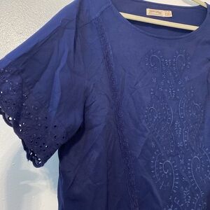FADED GLORY Rayon Navy Short Sleeve Tunic eyelet lace Plus Size XXL 20